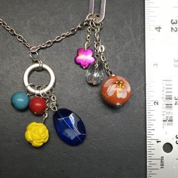 Limited Express Asymmetrical Necklace Multicolor Teardrop Flower Retro BoHo - Picture 6 of 7